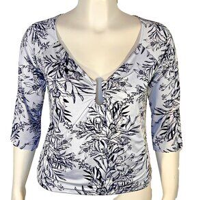 Guess Blouse Womens XL Floral Chintz 3/4 Sleeve Horseshoe V-Neck